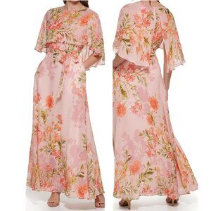 ELIZA J Women's Maxi Style Caplet Chiffon Elbow Sleeve Dress Sz: 12 Blush Floral